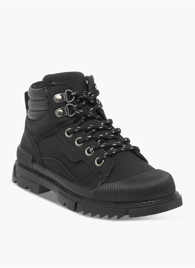 ال بي ال من شو اكسبرس Boys Panelled High Cut Boots with Lace Detail and Zip Closure