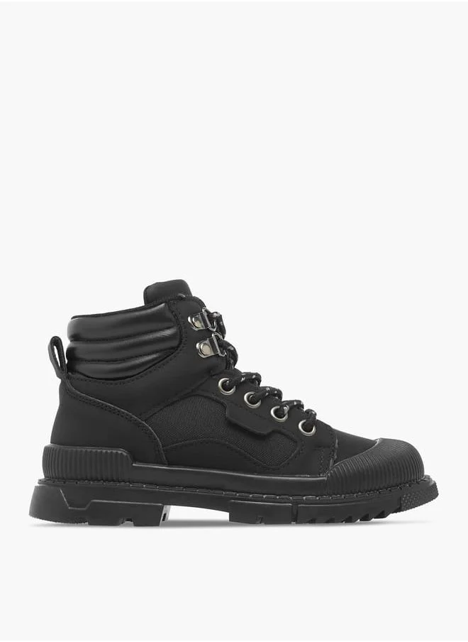 LBL by Shoexpress Boys Panelled High Cut Boots with Lace Detail and Zip Closure