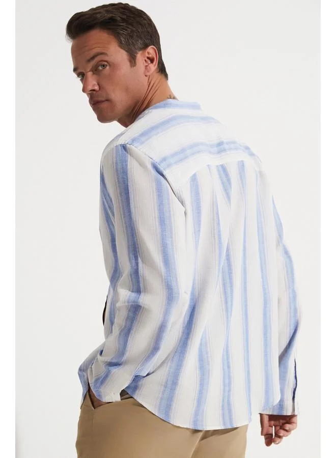 جون June Exclusive Men Long Sleeve Striped Shirt White - Blue