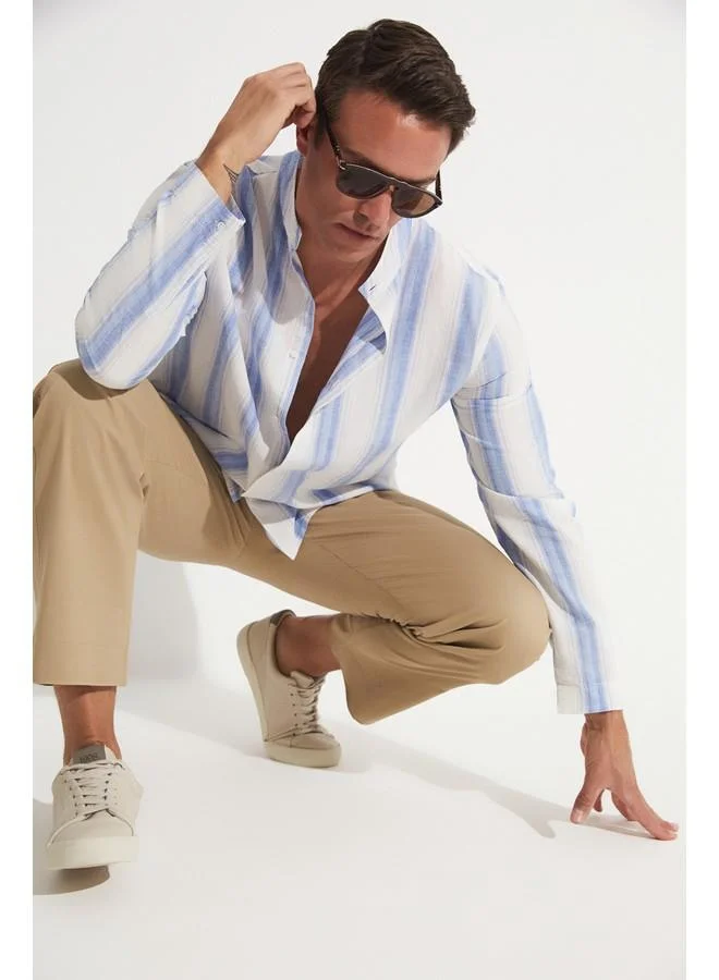 جون June Exclusive Men Long Sleeve Striped Shirt White - Blue