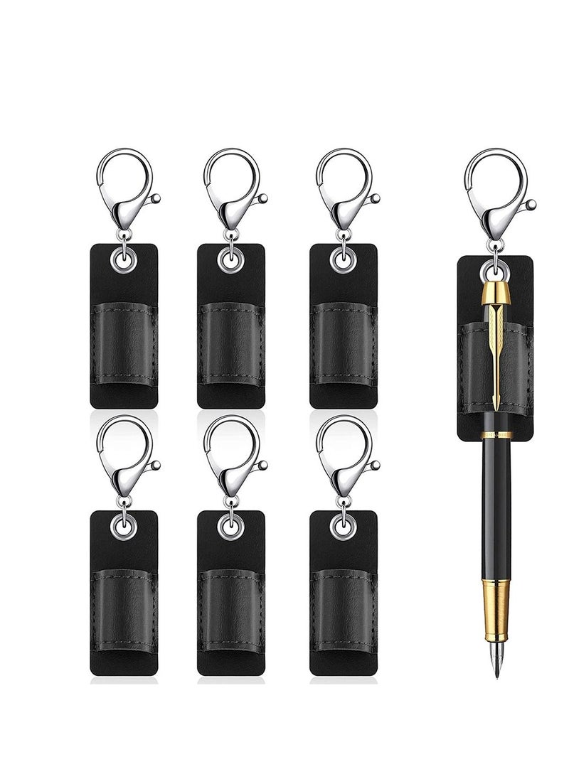 SYOSI Portable Leather Pen Holder Strap Buckle Anti-lost PU Leather Pen Pouch Holder Meeting Office Speech Pocket Protector for Neck Lanyard Badge Keychain 6PCS Black  - Image 1