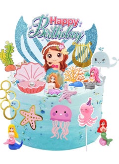 SYOSI Mermaid Cake Decoration Set, Toppers Glitter Little Mermaid Doll, Ocean Underwater Party, for Baby Shower, Boys Girls Kids Birthday Party  - Image 1