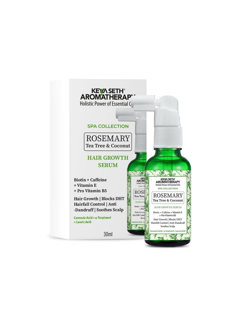 KEYA SETH AROMATHERAPY, DEVICE OF DROP Keya Seth Aromatherapy Rosemary Tea Tree Coconut Hair Growth Serum Biotin Caffeine Vitamin E B5 Blocks DHT Hair fall Control Dandruff Soothing 30ml  - Image 1