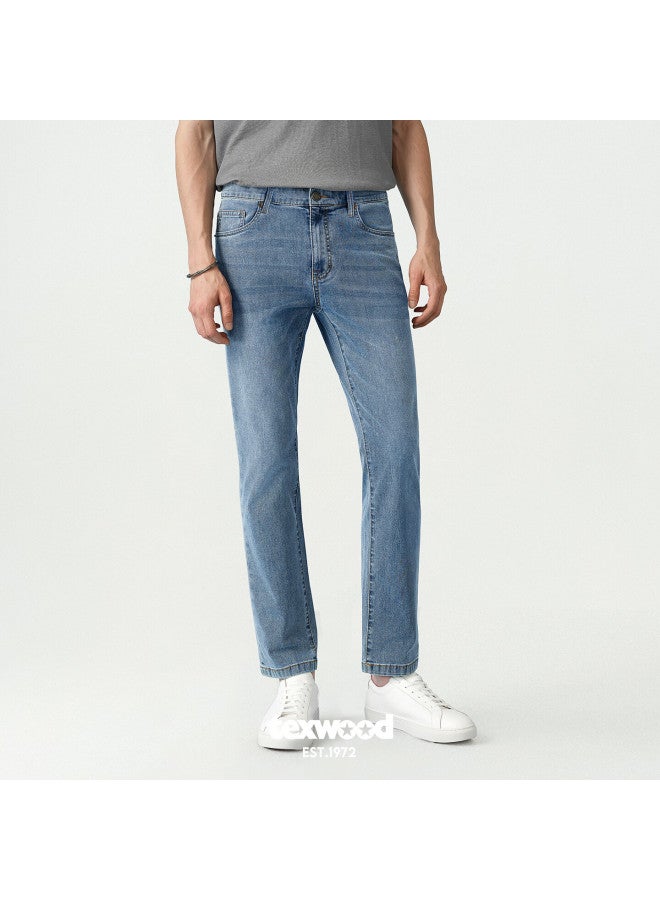 Texwood Apple Men's Denim Jeans New Casual Long Pants High-quality Straight Slim Fit Men's Pants Mid Blue 33 - Image 3