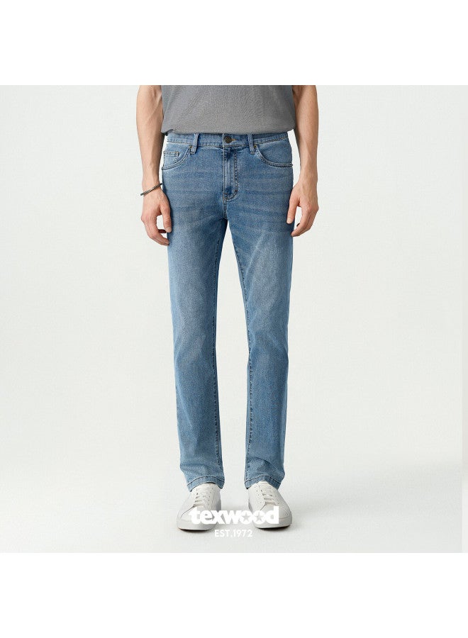 Texwood Apple Men's Denim Jeans New Casual Long Pants High-quality Straight Slim Fit Men's Pants Mid Blue 33 - Image 2