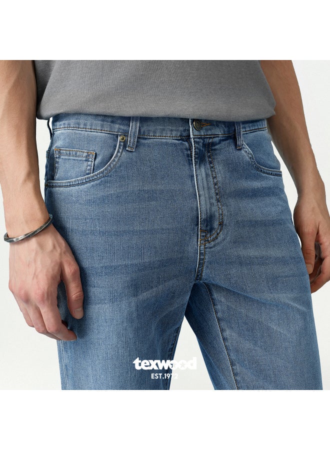 Texwood Apple Men's Denim Jeans New Casual Long Pants High-quality Straight Slim Fit Men's Pants Mid Blue 33 - Image 1