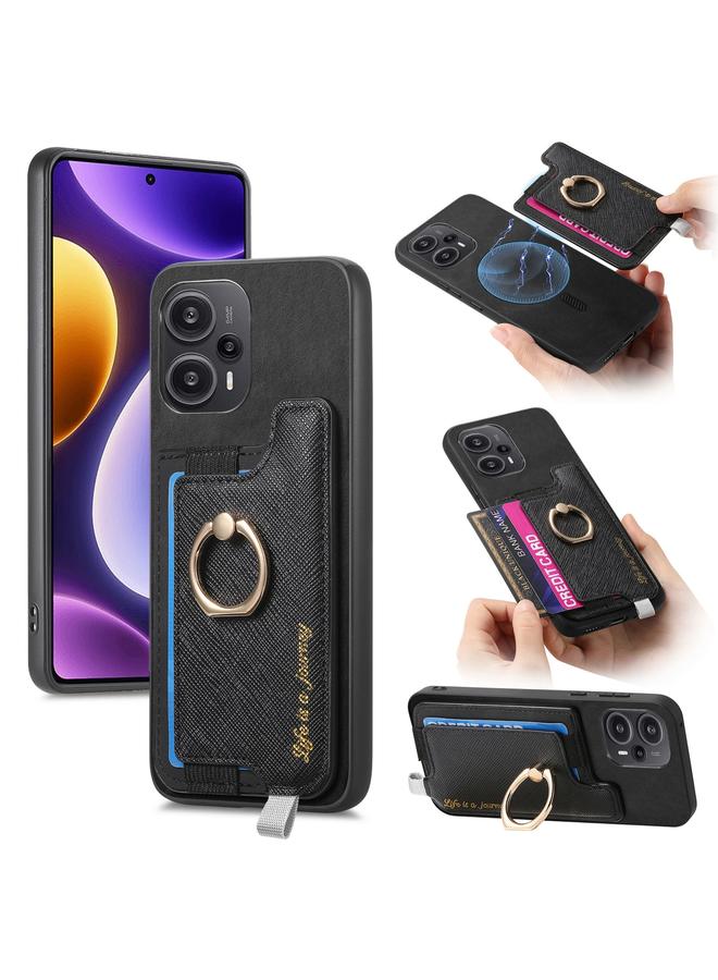 S-TOP Case For Redmi Note 12 Turbo / Poco F5 5G Retro Magsafe Cross Leather Ring Holder Card Bag Phone Case - Image 1