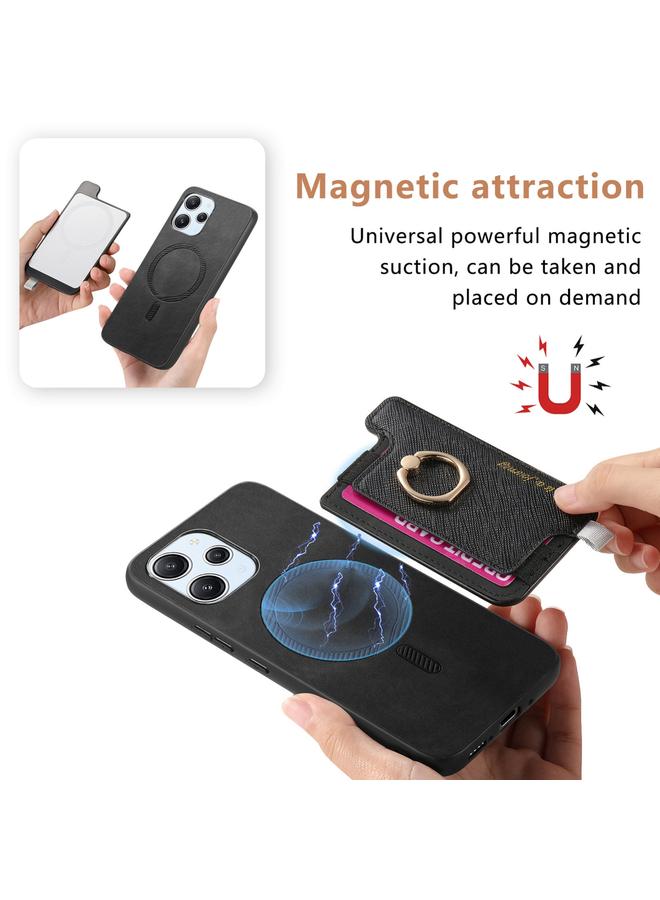 S-TOP Case For Redmi Note 12 Turbo / Poco F5 5G Retro Magsafe Cross Leather Ring Holder Card Bag Phone Case - Image 3