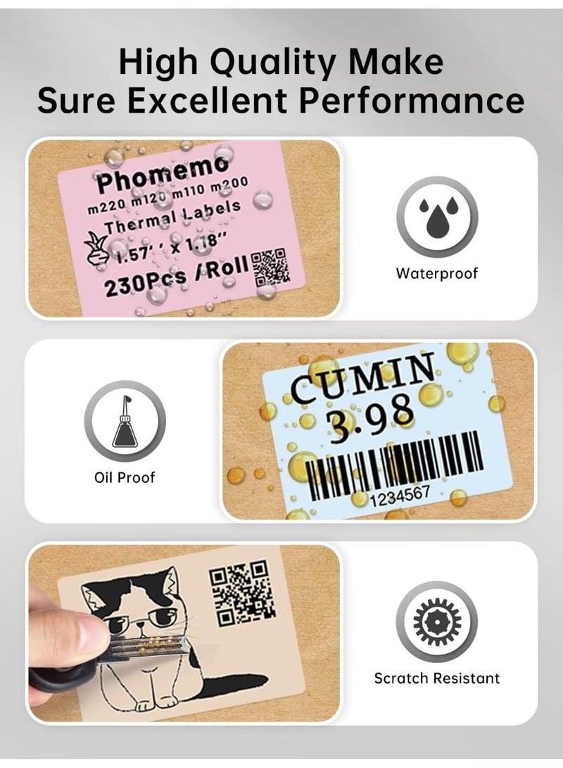 phomemo Thermal Color Label,1.6'' x 1.2''(40mm*30mm), 3 rolls, 230 labels /Roll, Square Self-Adhesive Label Sticker Paper for Phomemo M110 M220 M221 M120 M200 Label Maker, for Barcode,Name,Price,Address (Pink/Blue/Khaki） - Image 3