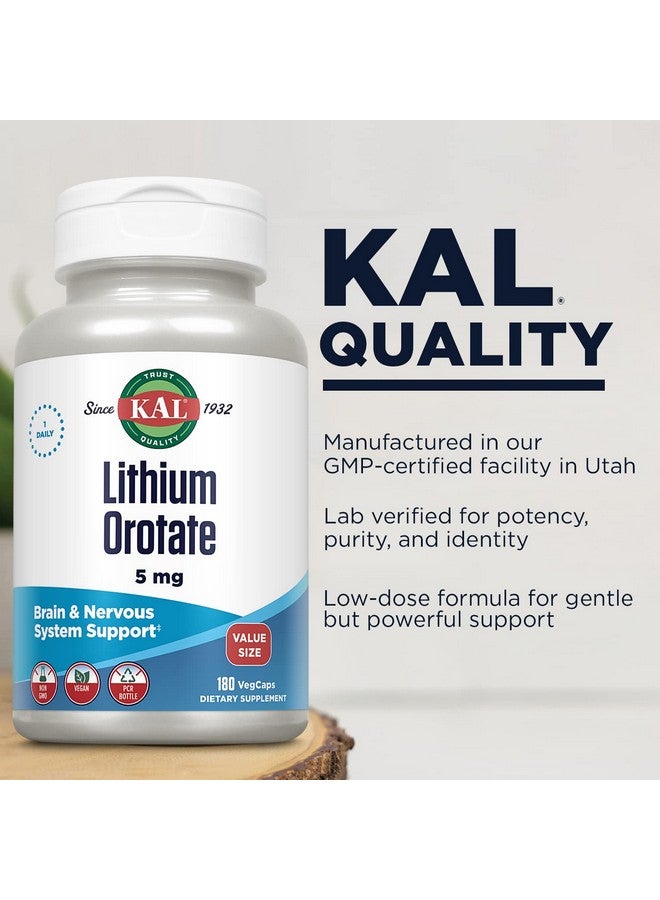 KAL Lithium Orotate 5mg, Low Dose Lithium Supplement for Brain, Nervous System and Mood Support, Chelated and Highly Bioavailable, Vegan, Non-GMO, Organic Rice Extract Blend, 180 Servings, 180 VegCaps - Image 3