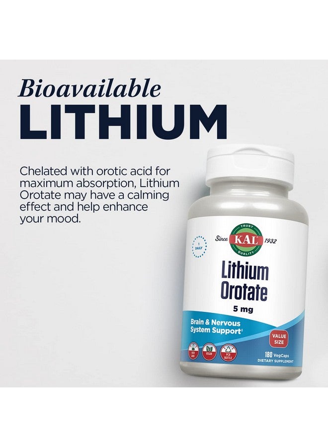 KAL Lithium Orotate 5mg, Low Dose Lithium Supplement for Brain, Nervous System and Mood Support, Chelated and Highly Bioavailable, Vegan, Non-GMO, Organic Rice Extract Blend, 180 Servings, 180 VegCaps - Image 4