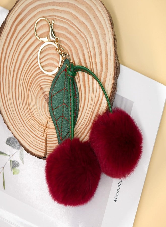 SKYFUN Cute Cherry Keychain Plush Big Fluffy Keychain Bag Charms for Handbags Fuzzy Cherry Ball Purse Charms Wallet Backpack Jewelry Accessories Gift for Birthday Christmas, Wine Red - Image 4