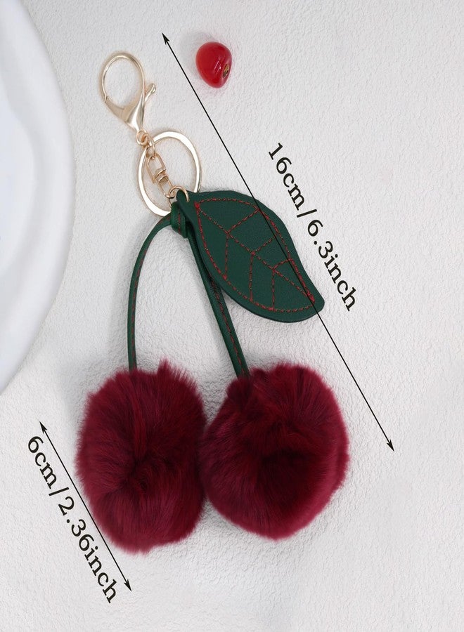SKYFUN Cute Cherry Keychain Plush Big Fluffy Keychain Bag Charms for Handbags Fuzzy Cherry Ball Purse Charms Wallet Backpack Jewelry Accessories Gift for Birthday Christmas, Wine Red - Image 5