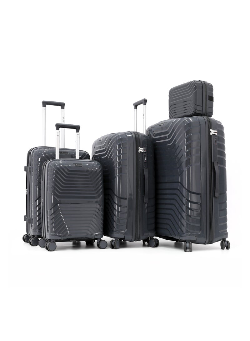 DILIXI حقيبة سفر trolley من مادة PP الصلبة المتينة 5 قطع مجموعة، رمادي (BC-14، S-20، M-24، L-28، XL-32 بوصة) - Image 1