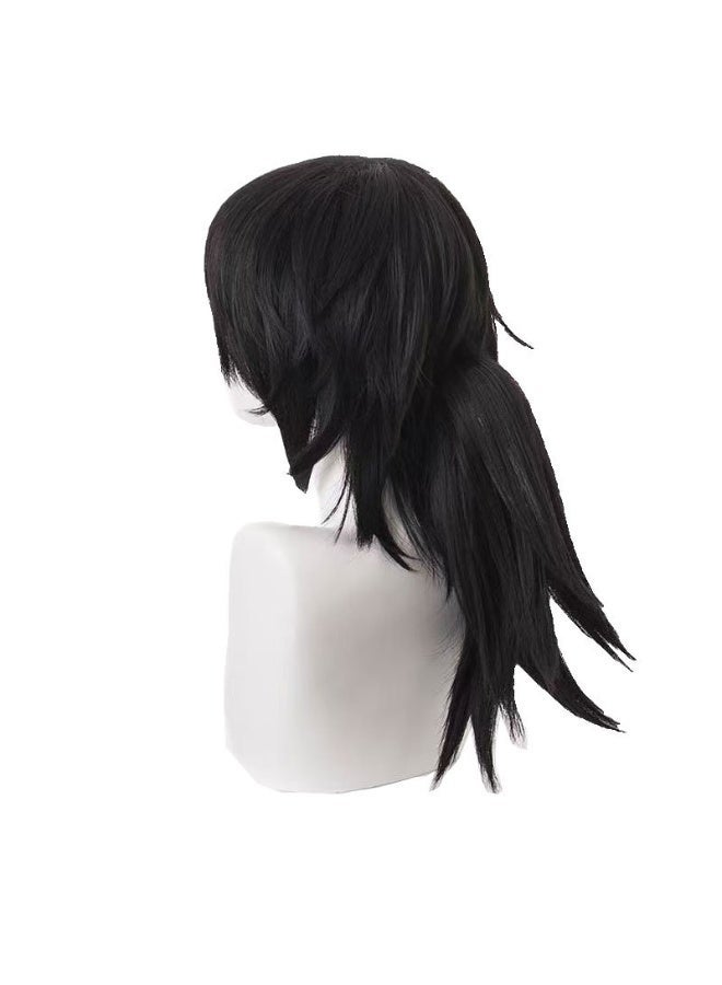 Demon Slayer Tomioka Giyuu Cosplay Wig, Black Fluffy Spiky Hair, Pre-Styled Anime Wig - Image 3