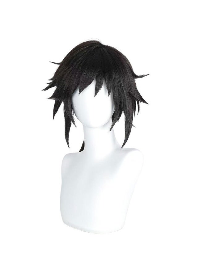 Demon Slayer Tomioka Giyuu Cosplay Wig, Black Fluffy Spiky Hair, Pre-Styled Anime Wig - Image 1