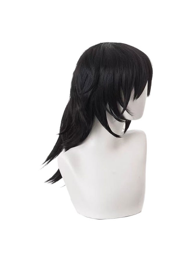 Demon Slayer Tomioka Giyuu Cosplay Wig, Black Fluffy Spiky Hair, Pre-Styled Anime Wig - Image 2