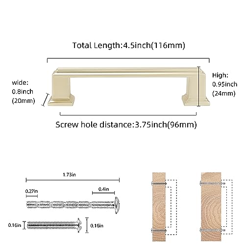 COTYKILEY 10 Pack 3.75 Inch(96mm) Brushed Brass Cabinet Handles Gold Kitchen Cabinet Pulls Cabinet Door Handles Kitchen Cabinet Hardware Cupboard Drawer Pulls Dresser Handles - Image 2