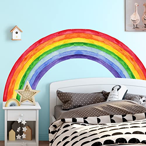 DRWSSR 4 Sheets Watercolor Wall Decals Nordic Scenery Wall Sticker Colorful Wall Art Vinyl Peel and Stick Rainbow Decals for Nursery Kids Bedroom Living Room Playroom Home Decor - Image 5