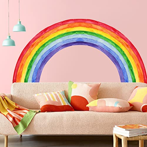 DRWSSR 4 Sheets Watercolor Wall Decals Nordic Scenery Wall Sticker Colorful Wall Art Vinyl Peel and Stick Rainbow Decals for Nursery Kids Bedroom Living Room Playroom Home Decor - Image 1