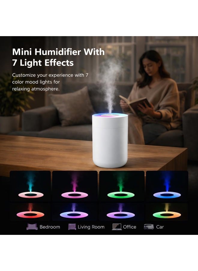NeteHon 230ML Humidifier for Bedroom, Air Humidifier for Home, Plant Humidifiers Indoor Small with LED Colorful Gradient Light, USB Powered for Desk, Car, Travel, Hotel Room (White) - Image 3