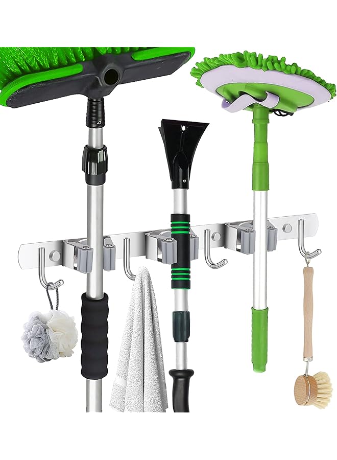 erorex Broom Holder Wall Mount, Mop Holder Organizer for Home, Kitchen, Garden, Garage, Landry Organization and Storage(3 Racks 4 Hooks)