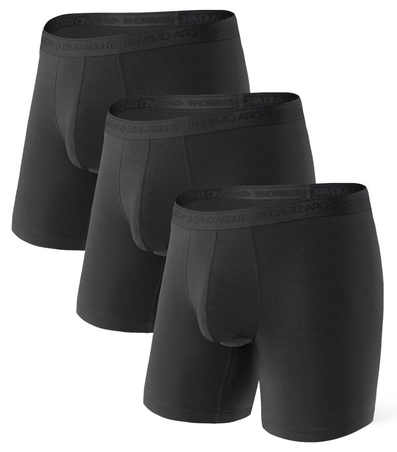 DAVID ARCHY Men's Underwear Micro Modal Dual Pouch Trunks Support Ball Pouch Bulge Enhancing Boxer Briefs for Men 3 or 4 Pack(XXL,Black) - Image 1