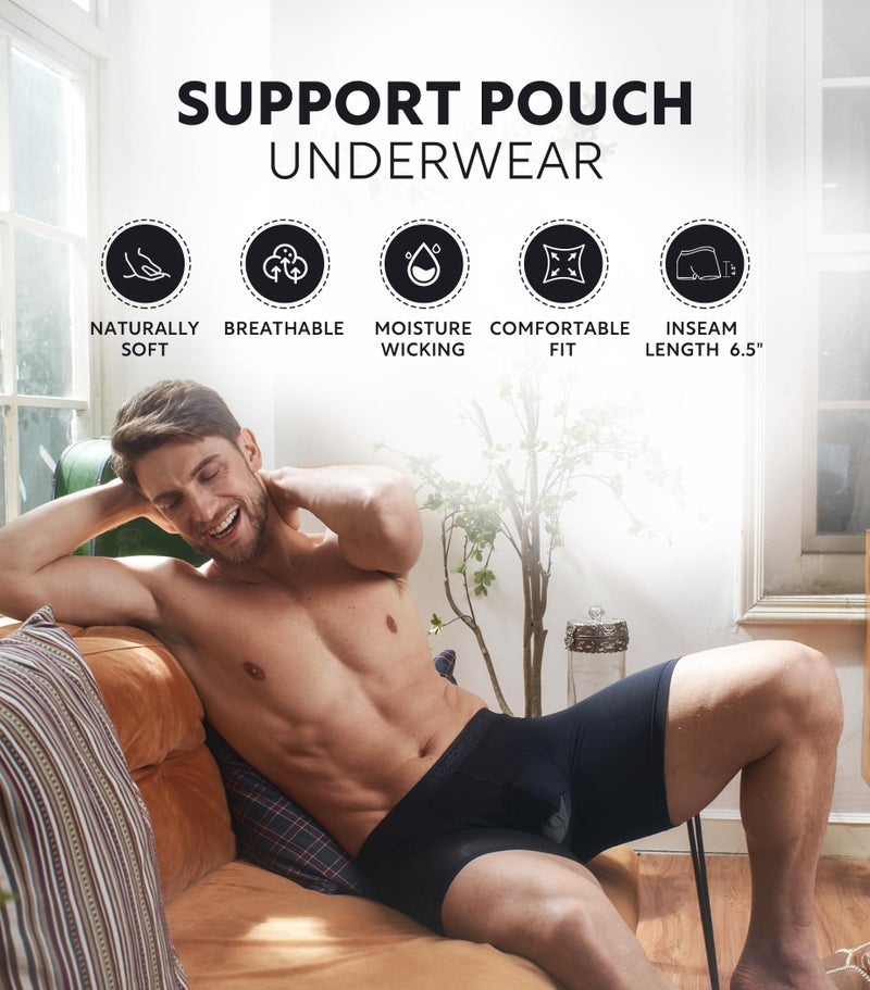 DAVID ARCHY Men's Underwear Micro Modal Dual Pouch Trunks Support Ball Pouch Bulge Enhancing Boxer Briefs for Men 3 or 4 Pack(XXL,Black) - Image 4
