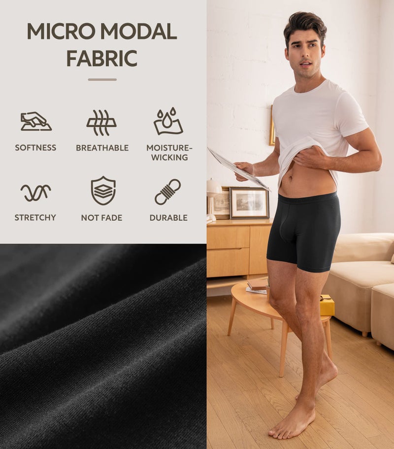 DAVID ARCHY Men's Underwear Micro Modal Dual Pouch Trunks Support Ball Pouch Bulge Enhancing Boxer Briefs for Men 3 or 4 Pack(XXL,Black) - Image 5