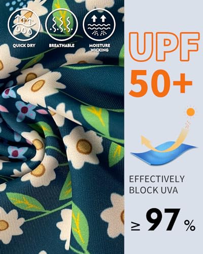 WOWENY Women Rash Guard Long Sleeve Swimsuit Top UPF 50 Sun Protection Swim Shirts Half Zip Bathing Suit No Bottom(A-Blue | Tulip, Medium) - Image 5