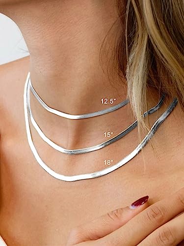 FOCALOOK Snake Chain Necklace Herringbone Necklace Stainless Steel Choker Necklaces for Women 3MM(W) 12.5+3.5"(L) - Image 2