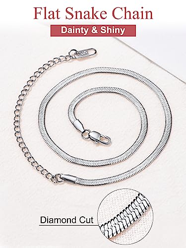 FOCALOOK Snake Chain Necklace Herringbone Necklace Stainless Steel Choker Necklaces for Women 3MM(W) 12.5+3.5"(L) - Image 5