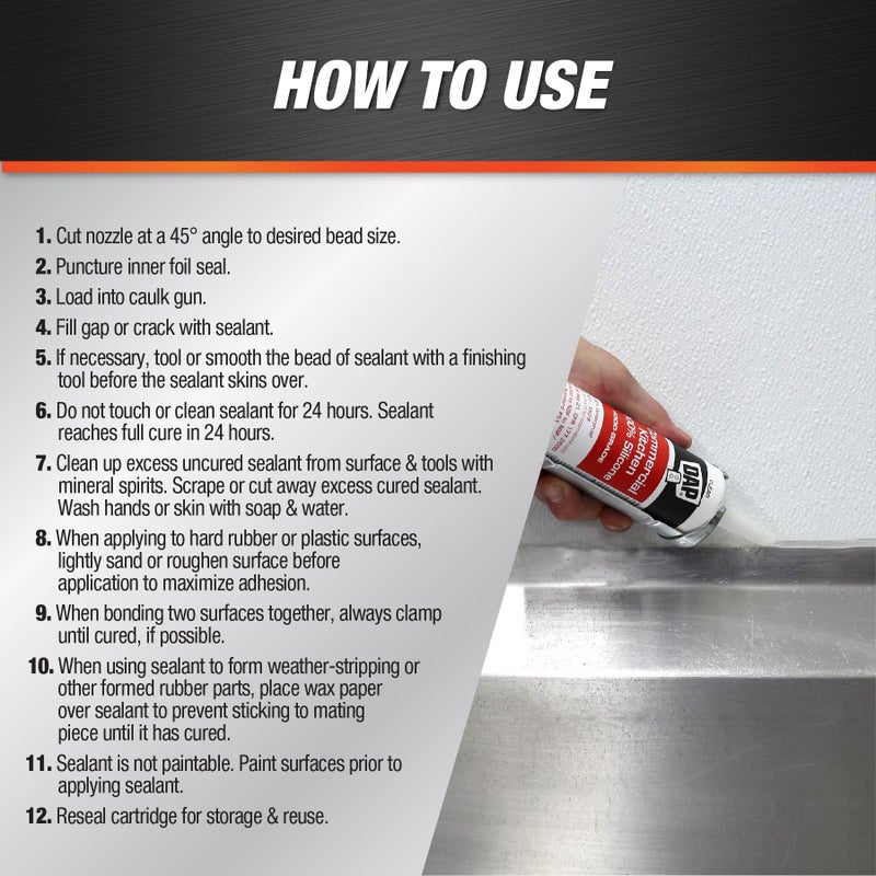 DAP Commercial Kitchen 100% Silicone Sealant, Stainless Steel, 9.8 Oz (7079808660) - Image 3