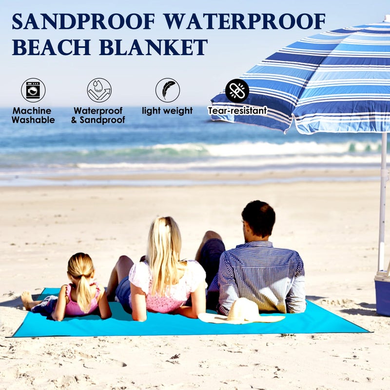 Fammart Beach Blanket Sandproof Waterproof, Compact Pocket Picnic Blanket, Quick-Drying Lightweight Beach Mat Camping Tarp with Corner Pockets & Stakes for Hiking, Festivals, Outdoor Recreation - Image 3