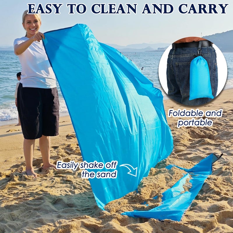 Fammart Beach Blanket Sandproof Waterproof, Compact Pocket Picnic Blanket, Quick-Drying Lightweight Beach Mat Camping Tarp with Corner Pockets & Stakes for Hiking, Festivals, Outdoor Recreation - Image 5