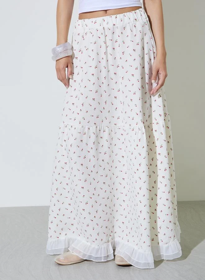 تايك تو White Ditsy Print A-Line Maxi Skirt