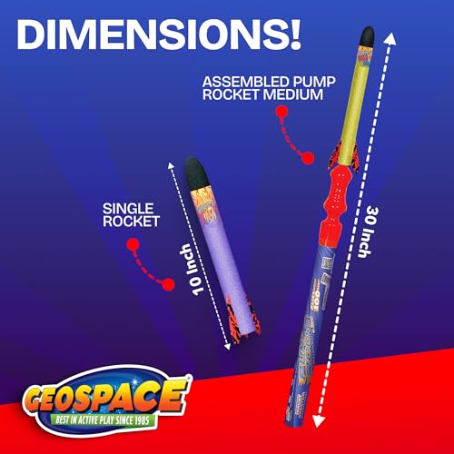 Geospace Hand Held Jr. Pump Rocket Combo Battle Pack – Flying Foam Rockets Outdoor Toys for Kids, Boys & Girls – 30" Set with 2 Launchers & 6 Rockets Set – Hand Stomper Rocket Toy - Cool Toys for Fun - Image 3