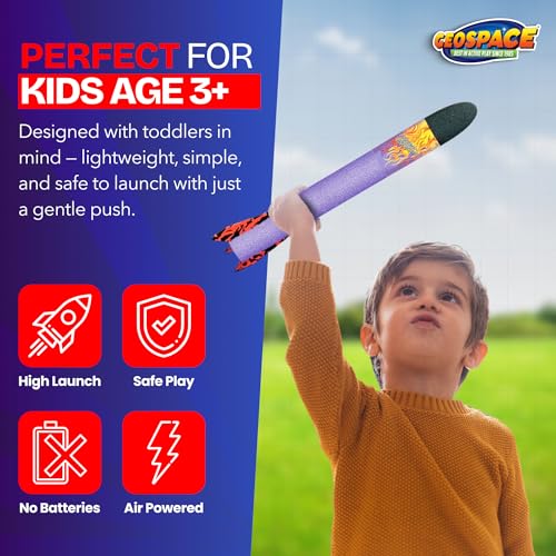 Geospace Hand Held Jr. Pump Rocket Combo Battle Pack – Flying Foam Rockets Outdoor Toys for Kids, Boys & Girls – 30" Set with 2 Launchers & 6 Rockets Set – Hand Stomper Rocket Toy - Cool Toys for Fun - Image 5