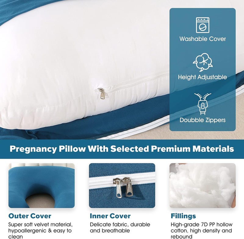 Elover Pregnancy Must Haves Pregnancy Pillow for Sleeping U Shaped Full Body Maternity Pillow with Removable Cooling Cover for Pregnant Women(57 in,Jersey Royal Blue) - Image 3