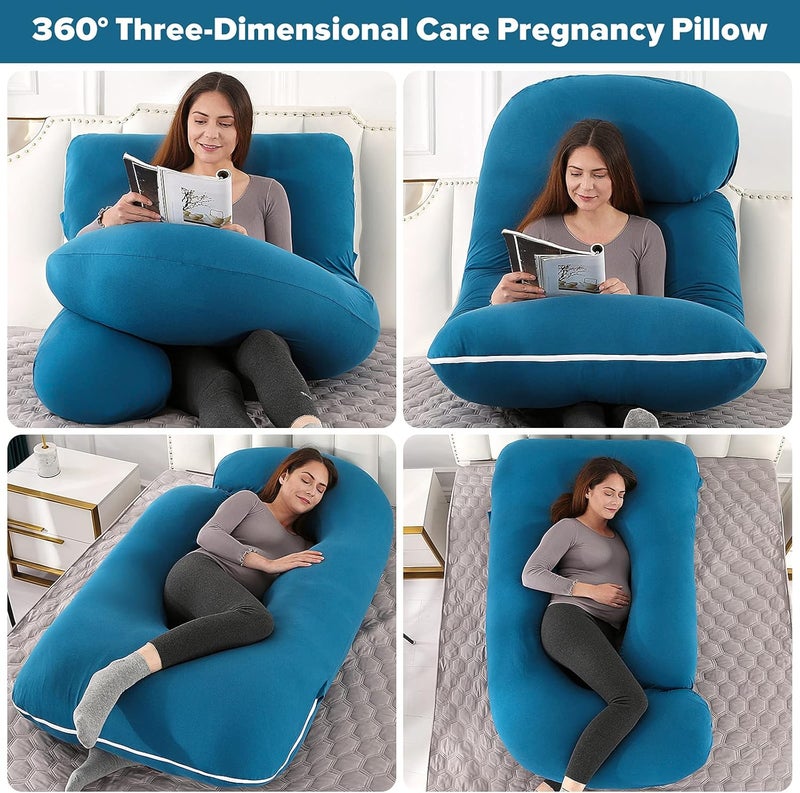 Elover Pregnancy Must Haves Pregnancy Pillow for Sleeping U Shaped Full Body Maternity Pillow with Removable Cooling Cover for Pregnant Women(57 in,Jersey Royal Blue) - Image 2