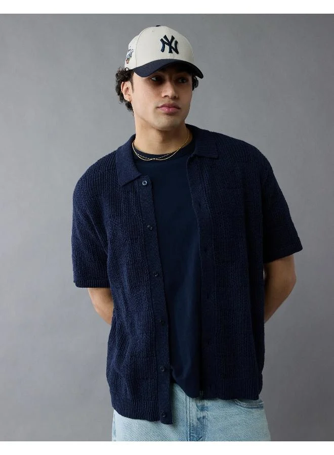 American Eagle AE Weekend Checkerboard Button-Up Sweater Polo Shirt