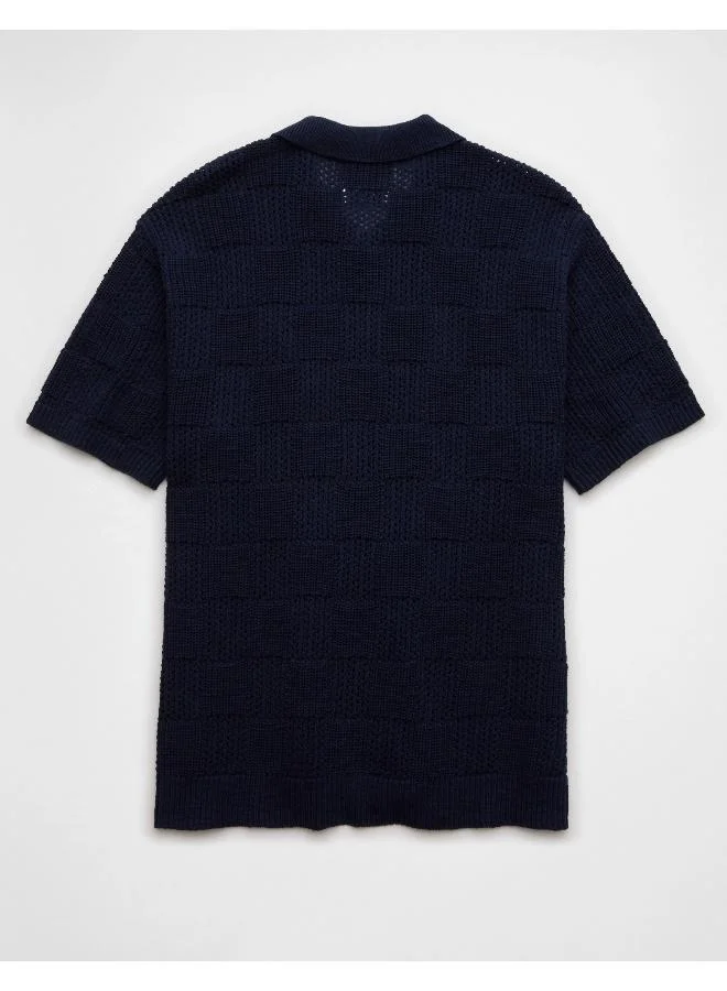 American Eagle AE Weekend Checkerboard Button-Up Sweater Polo Shirt