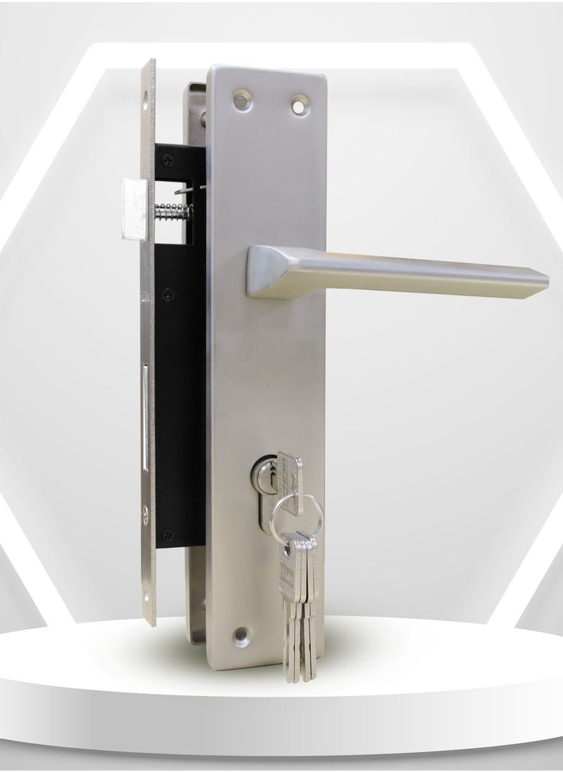 TISMpro - Door Handle Lock Set - Aluminum Handle with Lock Body, Cylinder, and 5 Computer Keys with Mounting Screws, TP-7005 Set (MSN) - Image 1