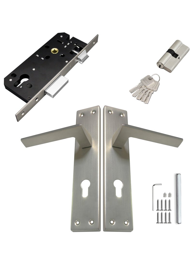 TISMpro - Door Handle Lock Set - Aluminum Handle with Lock Body, Cylinder, and 5 Computer Keys with Mounting Screws, TP-7005 Set (MSN) - Image 1