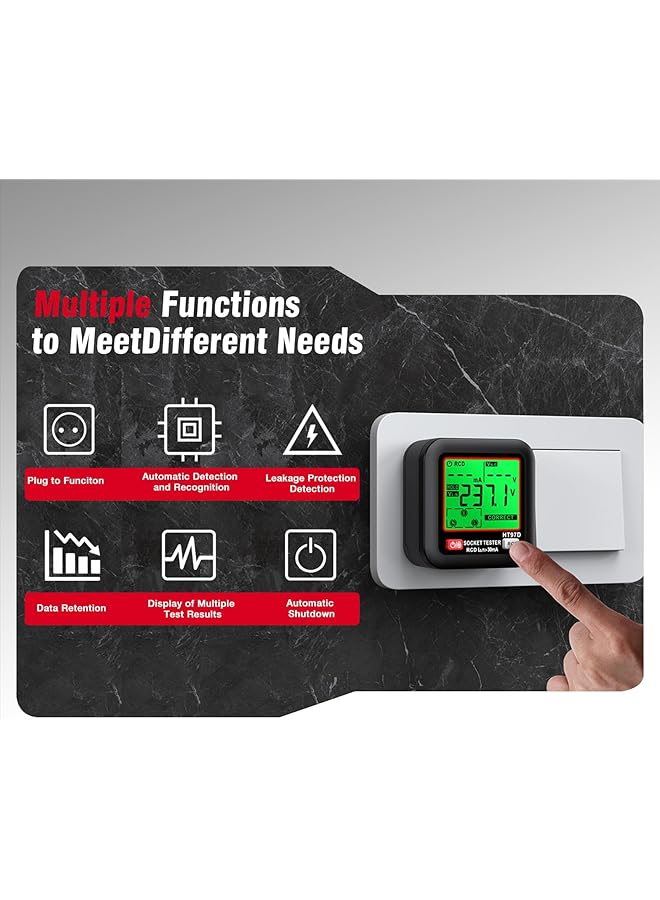 KASTWAVE Gfci Outlet Tester With Lcd Display For Home Professional Use, 260V Ac Receptacle Detector, Standard 3-Wire Electric Voltage Tester, Socket Checker With 6 Visual Indicators, Wiring Legend - Image 4