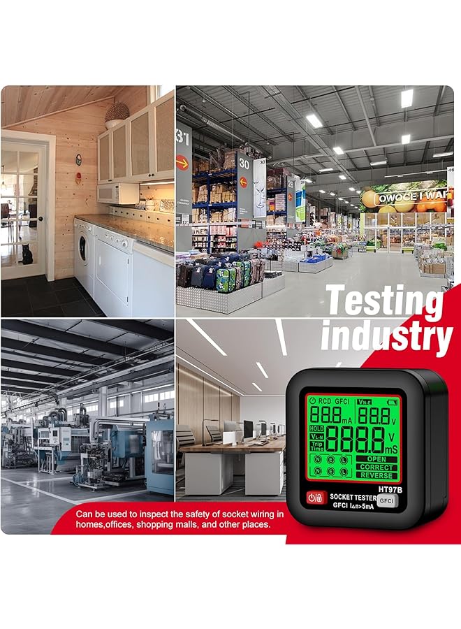 KASTWAVE Gfci Outlet Tester With Lcd Display For Home Professional Use, 260V Ac Receptacle Detector, Standard 3-Wire Electric Voltage Tester, Socket Checker With 6 Visual Indicators, Wiring Legend - Image 5