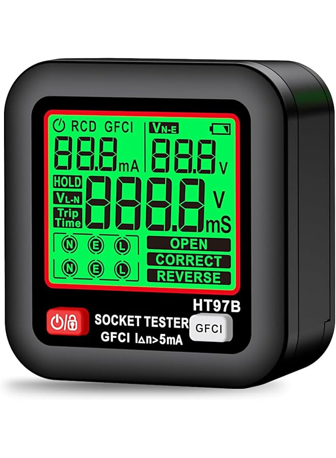 KASTWAVE Gfci Outlet Tester With Lcd Display For Home Professional Use, 260V Ac Receptacle Detector, Standard 3-Wire Electric Voltage Tester, Socket Checker With 6 Visual Indicators, Wiring Legend - Image 1