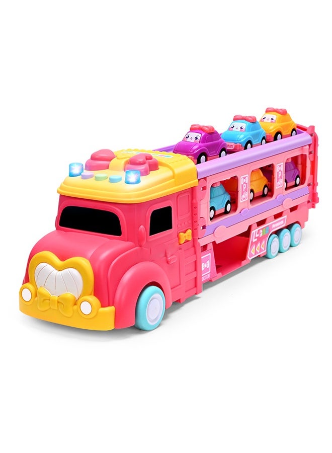 هالامودو الشاحنة الناقلة لعب للأطفال، الأميرة القابلة للطي هاولر مسار الطرد سيارة و 6 كرتون سيارة مع الضوء والأصوات، الشاحنة لعب الأطفال لعب 3 4 5 6 + سنة البنات-الوردي - Image 2