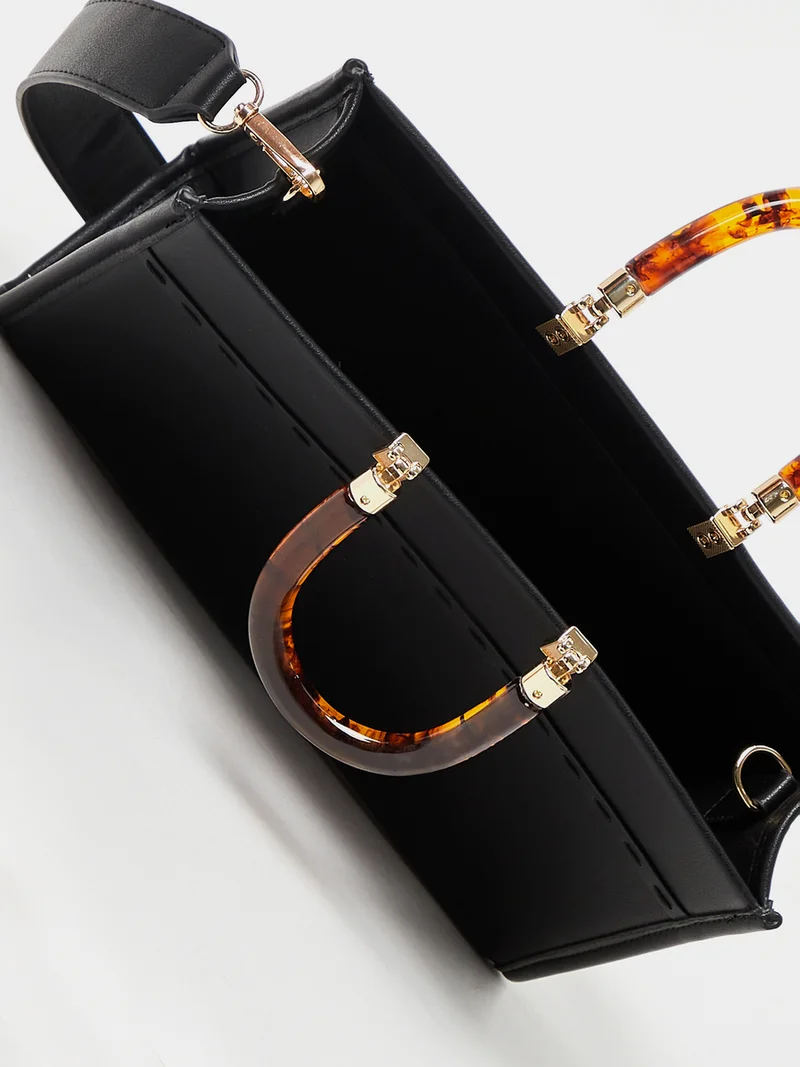 Styli Tortoise Handle Handbag with Detachable Strap