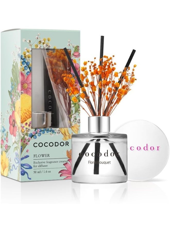 كوكودور موزّع عطر الأعواد بزهور صغيرة من كوكودور / باقة زهور / ديكور عطري للسيارات والمكاتب الصغيرة والغرف الصغيرة والمنزل / طقم هدية من أعواد الزيوت العطرية / زهرة صغيرة / 1.6 أونصة (50 مل) / عبوة واحدة - Image 1